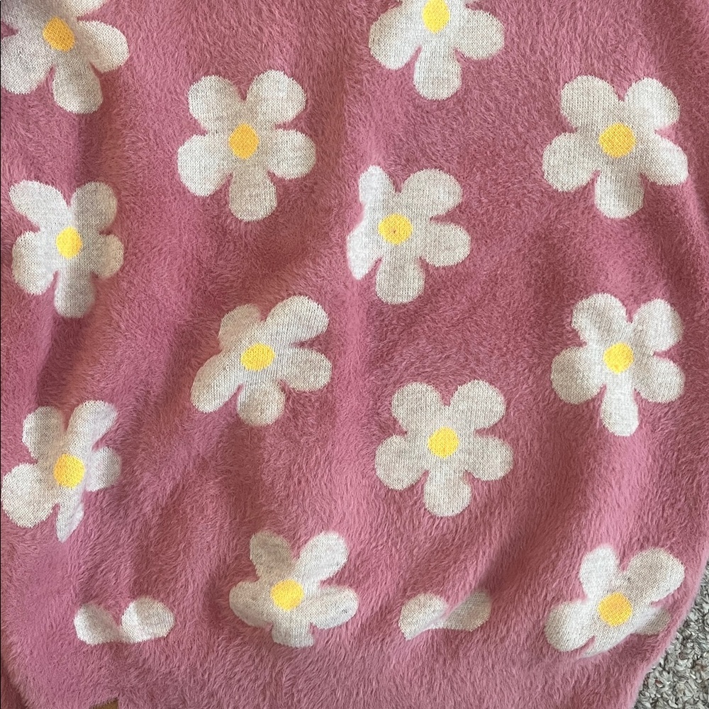 Simply Southern Charming Fuzzy Pink Floral Crew Neck Sweater, Women’s Sz S - Picture 4 of 5